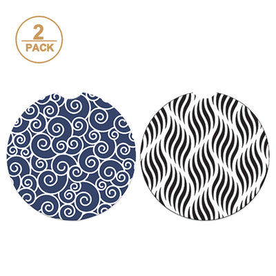 Car Coasters 2 Pack for Cup Holders, 2.56" Ceramic Stone & Non-Scratch Cork Base Drink Coasters