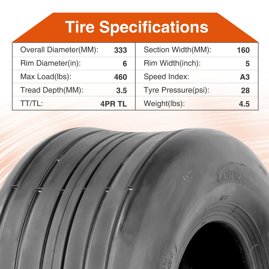 HALBERD P508 13x6.50-6 Lawn Mower Tires 4PR Straight Rib Tread Turf Friendly Lawn Tires, 13x5x6 Lawn Garden Utility Cart Tires, Tubeless, Set of 2（副本）