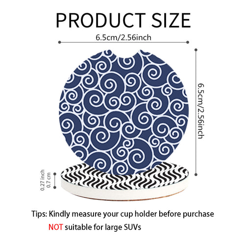 Car Coasters 2 Pack for Cup Holders, 2.56" Ceramic Stone & Non-Scratch Cork Base Drink Coasters