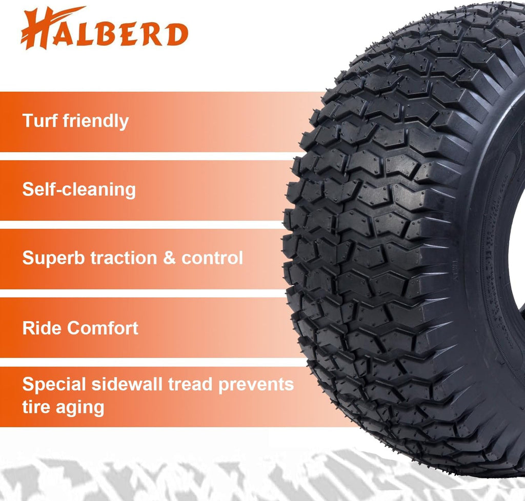 HALBERD P5094 Set of 2 Lawn Mower Tires 15x6.00-6 4PR Turf Friendly Garden Tractor Tires Self-Cleaning Excellent Traction for Optimal Performance, Tubeless