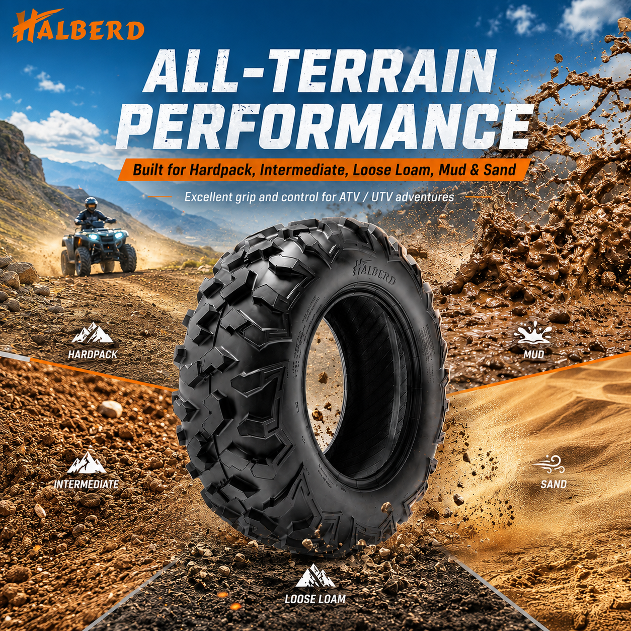 HALBERD HU01 ATV Tires Set of 4, 25x8-12 & 25x11-10