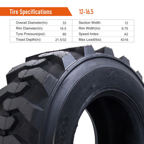 HALBERD 12-16.5 Skid Steer Tires 12-16.5 12 Ply Heavy Duty SKS Industrial Skid Steer Tires , Set of 4 ,Tubeless