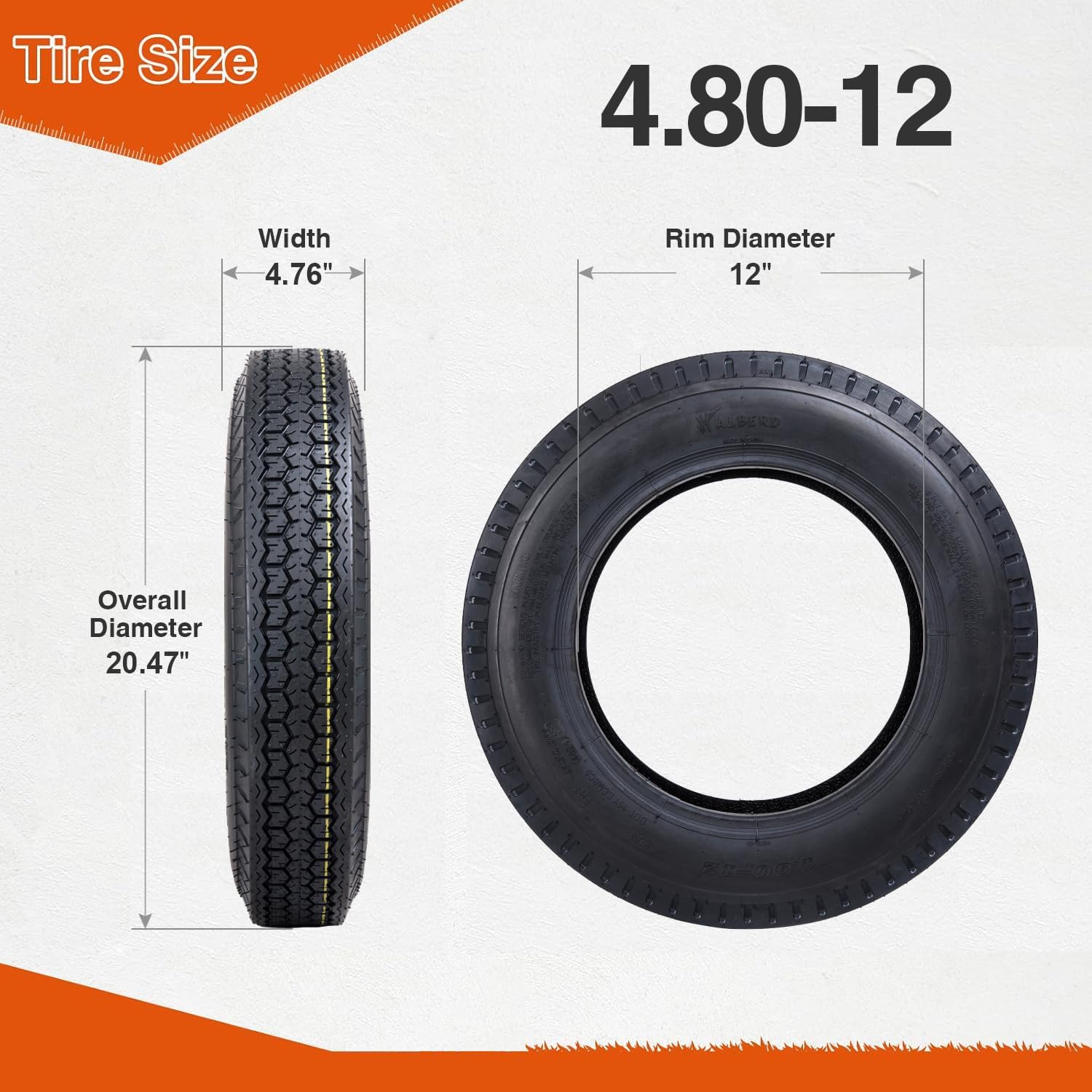 HALBERD P879 4.8-12 Trailer Tires 4.80x12 6PR Heavy-Duty Tubeless Tires for Utility, Boat Trailers, Load Range C, Set of 2