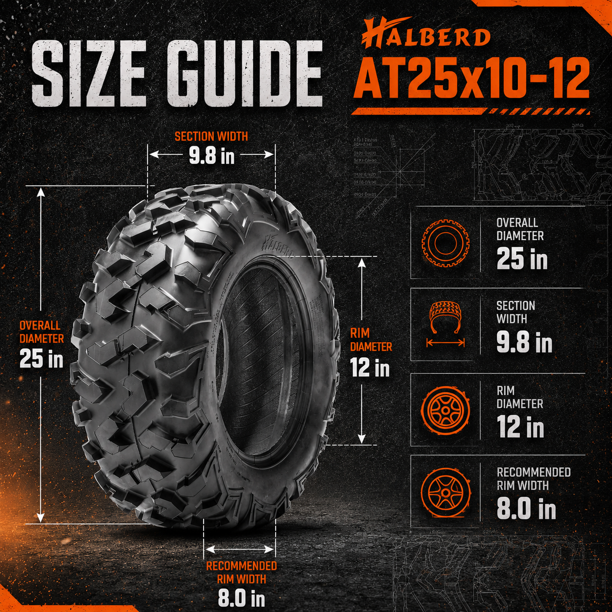 HALBERD HU01 25x10-12 ATV Tires Set of 2