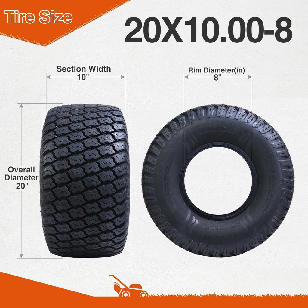 HALBERD P5092 20x10.00-8 Lawn Mower Tires 4PR Turf Friendly Garden Tractor Tires Enhanced Traction & Durability for Optimal Performance, Tubeless, Set of 2