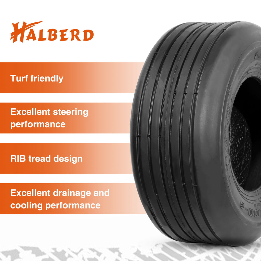 HALBERD P508 13x5.00-6 Lawn Mower Tires 4PR Straight Rib Tread Turf Friendly Lawn Tires, 13x5x6 Lawn Garden Utility Cart Tires, Tubeless, Set of 2