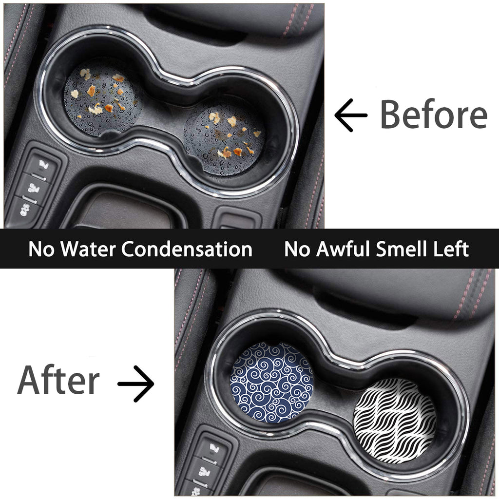Car Coasters 2 Pack for Cup Holders, 2.56" Ceramic Stone & Non-Scratch Cork Base Drink Coasters