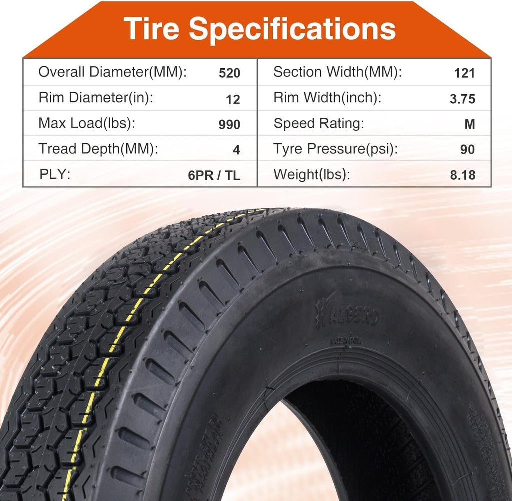 HALBERD P879 4.8-12 Trailer Tires 4.80x12 6PR Heavy-Duty Tubeless Tires for Utility, Boat Trailers, Load Range C, Set of 2