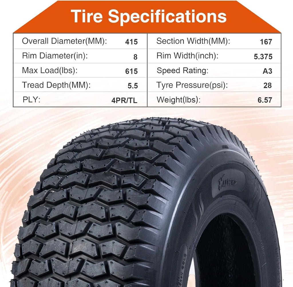 HALBERD P5094 Set of 2 16x6.50-8 Lawn Mower Tires 4PR Turf Friendly Garden Tractor Tires Self-Cleaning Excellent Traction for Optimal Performance, Tubeless
