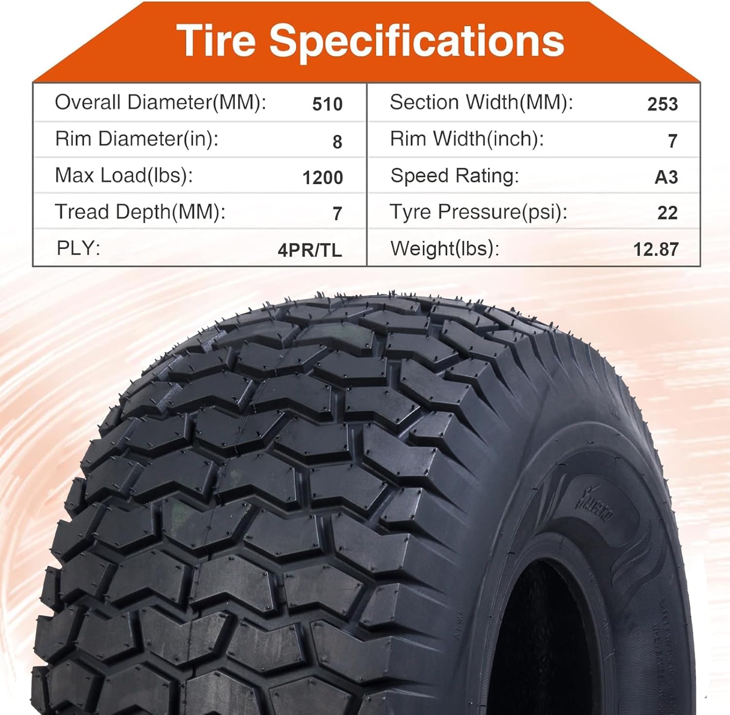 HALBERD P5094 20x10.00-8 Lawn Mower Tires 4PR Turf Friendly Garden Tractor Tires Self-Cleaning Excellent Traction for Optimal Performance, Tubeless, Set of 2