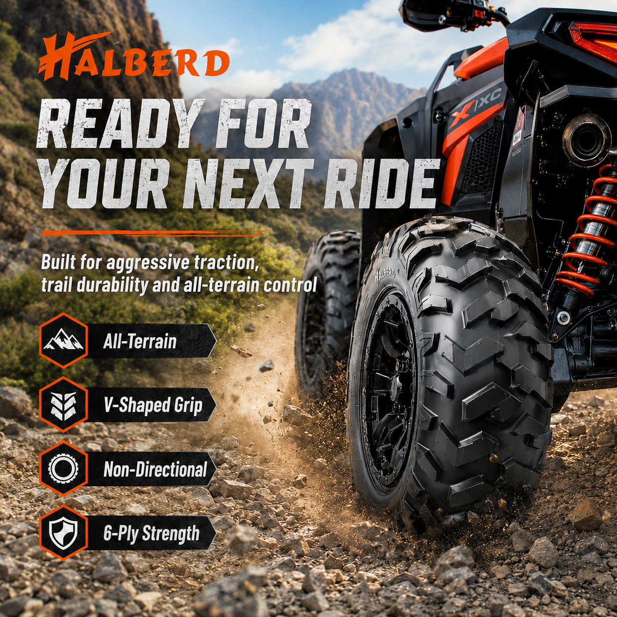 HALBERD HU01 ATV Tires Set of 4, 25x8-12 & 25x11-10