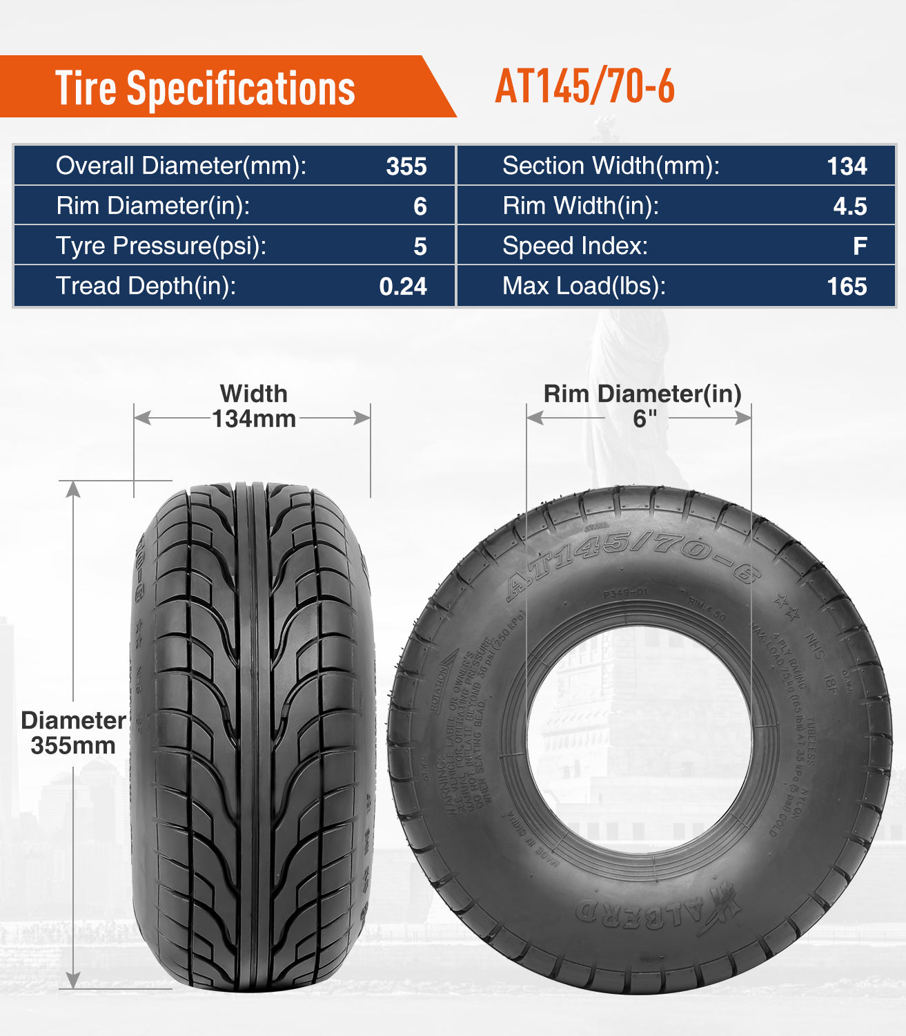 HALBERD P349 145/70-6 Go Kart Street Mini Bike Tires