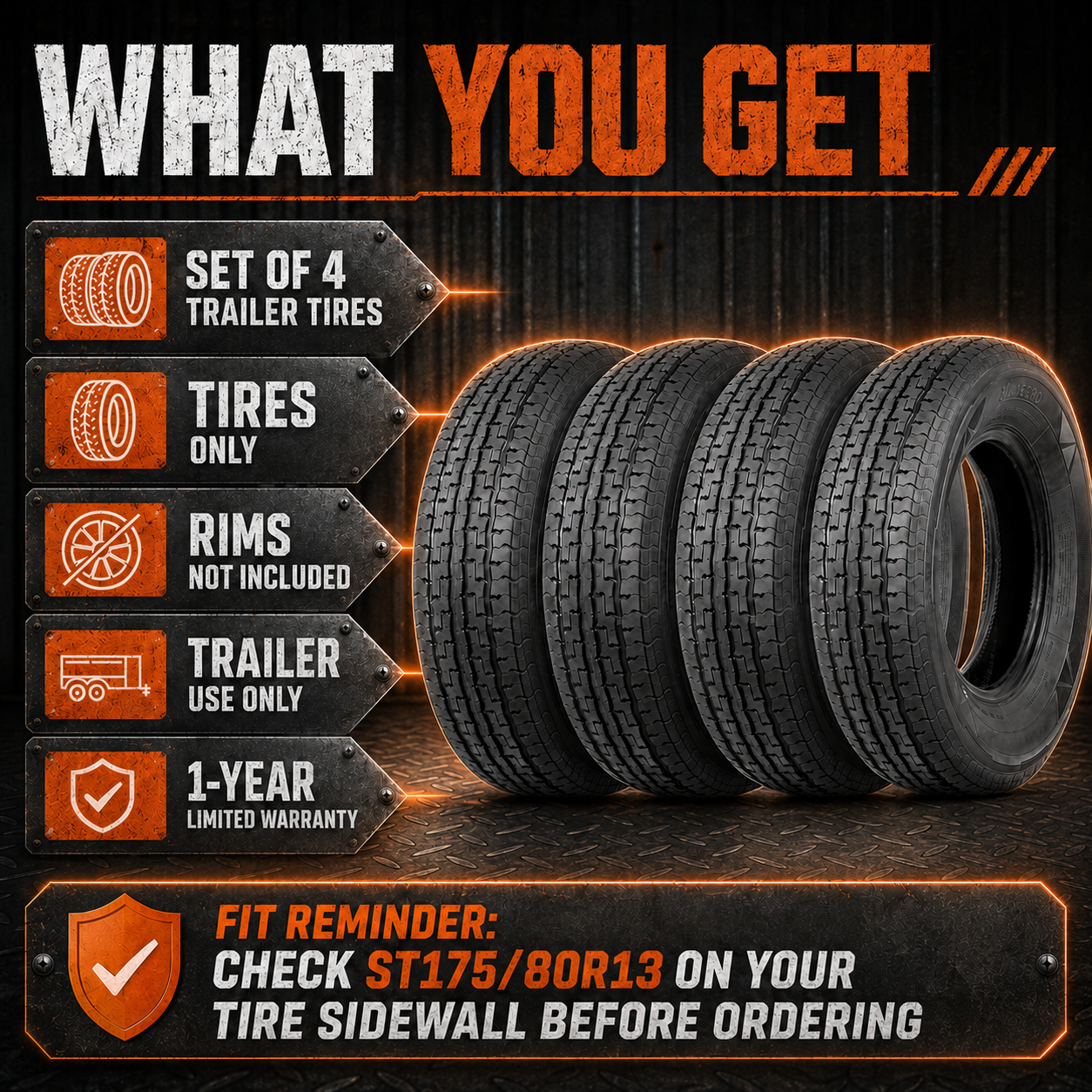 Halberd WR076 ST175/80R13 Trailer Tires Set of 4