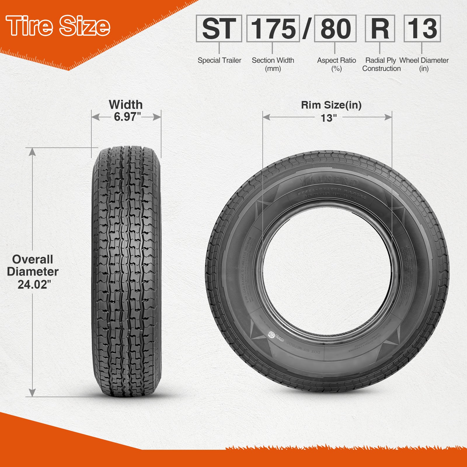 HALBERD Set 4 Premium Trailer Tires ST175/80R13 8PR Load Range D 175 80 13 Radial Trailer Tires Improve Traction in all-road conditions