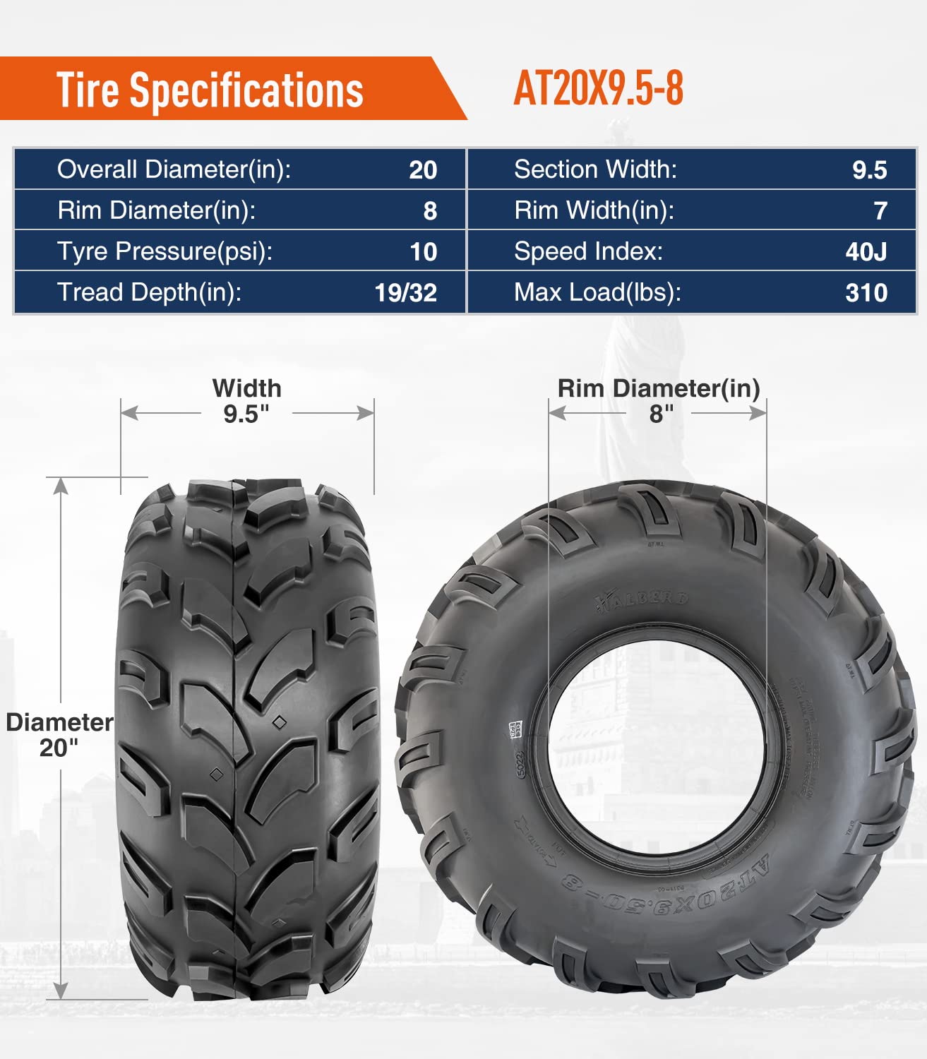 Halberd P311 20x9.5-8 ATV Tires Set of 2