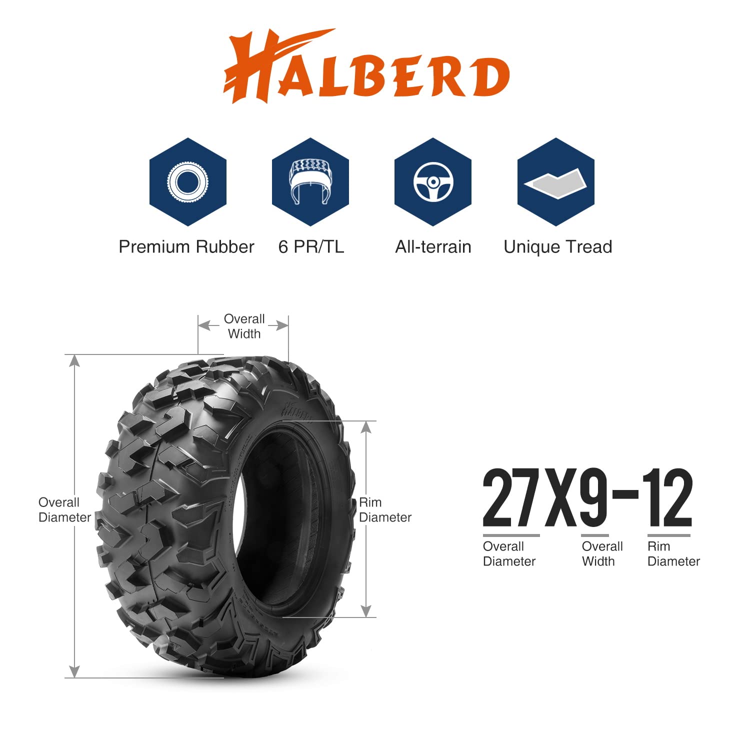 Halberd HU01 27x9-12 & 27x11-12 ATV Tires Set of 4