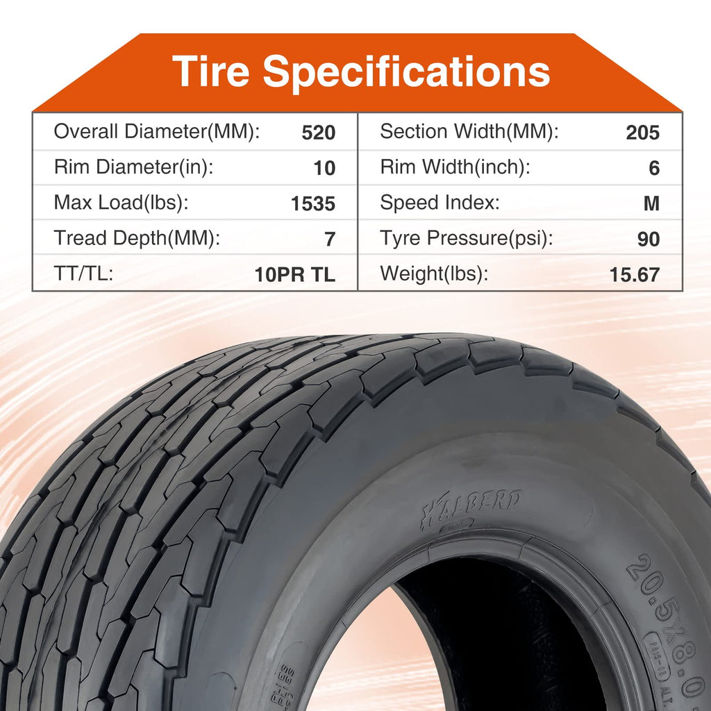 Halberd P815 205/65-10 20.5x8-10 Trailer Tires
