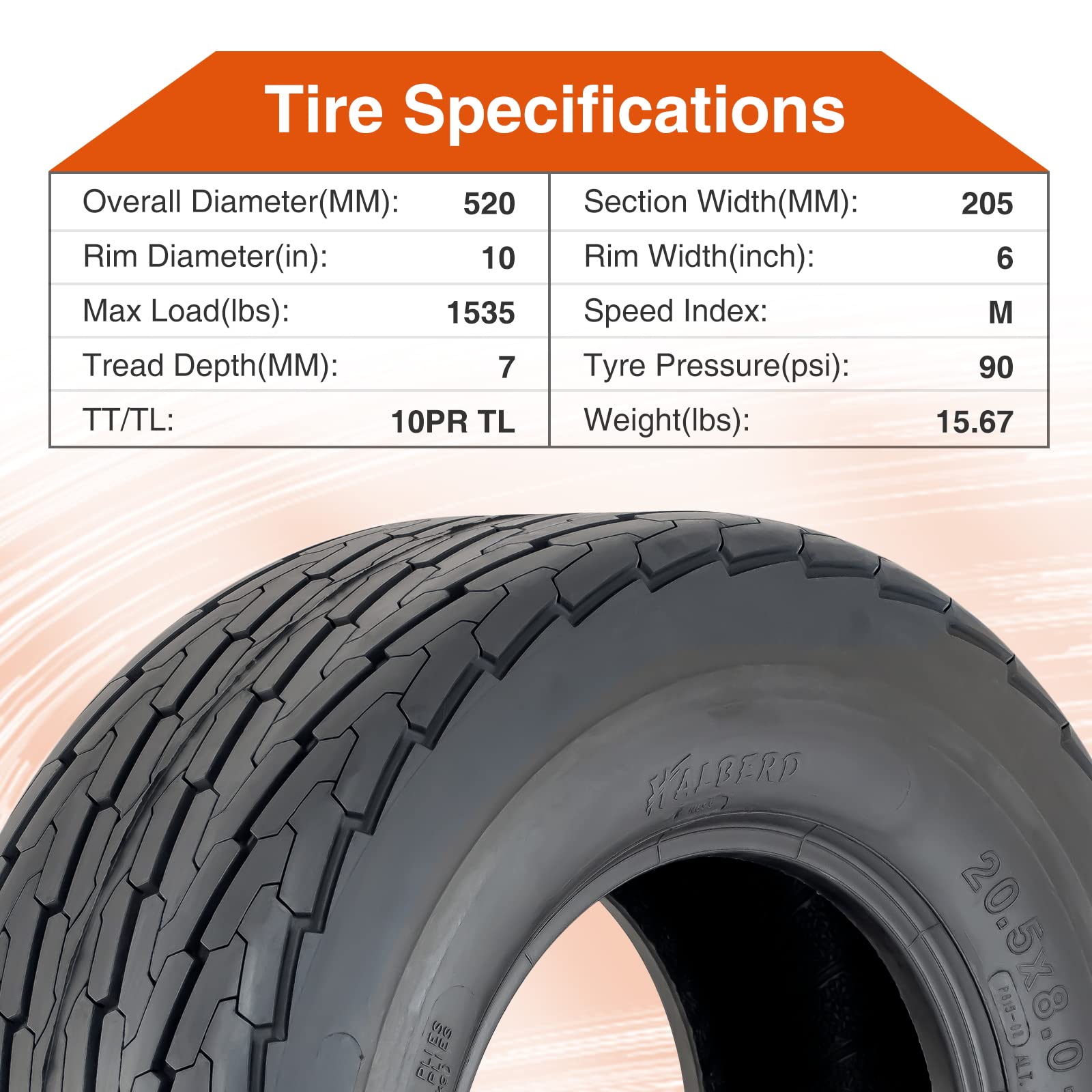 Halberd P815 205/65-10 20.5x8-10 Trailer Tires
