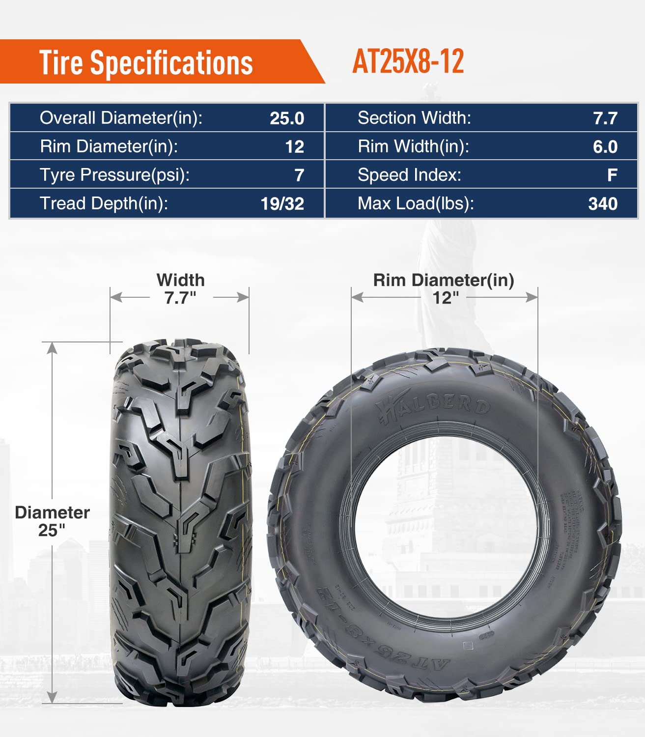 Halberd HU02 25x8x12 ATV/UTV Tires Set of 2