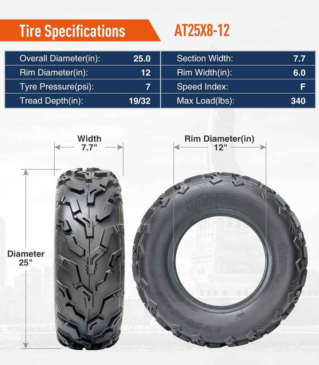Halberd HU02 25x8x12 ATV/UTV Tires Set of 2