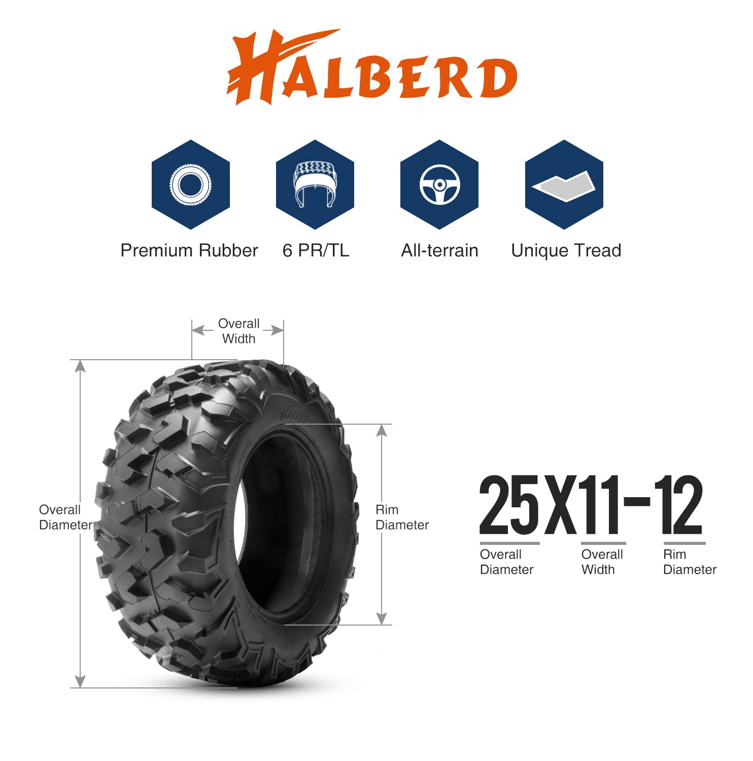 Halberd HU01 25x11-12 ATV Tires Set of 2
