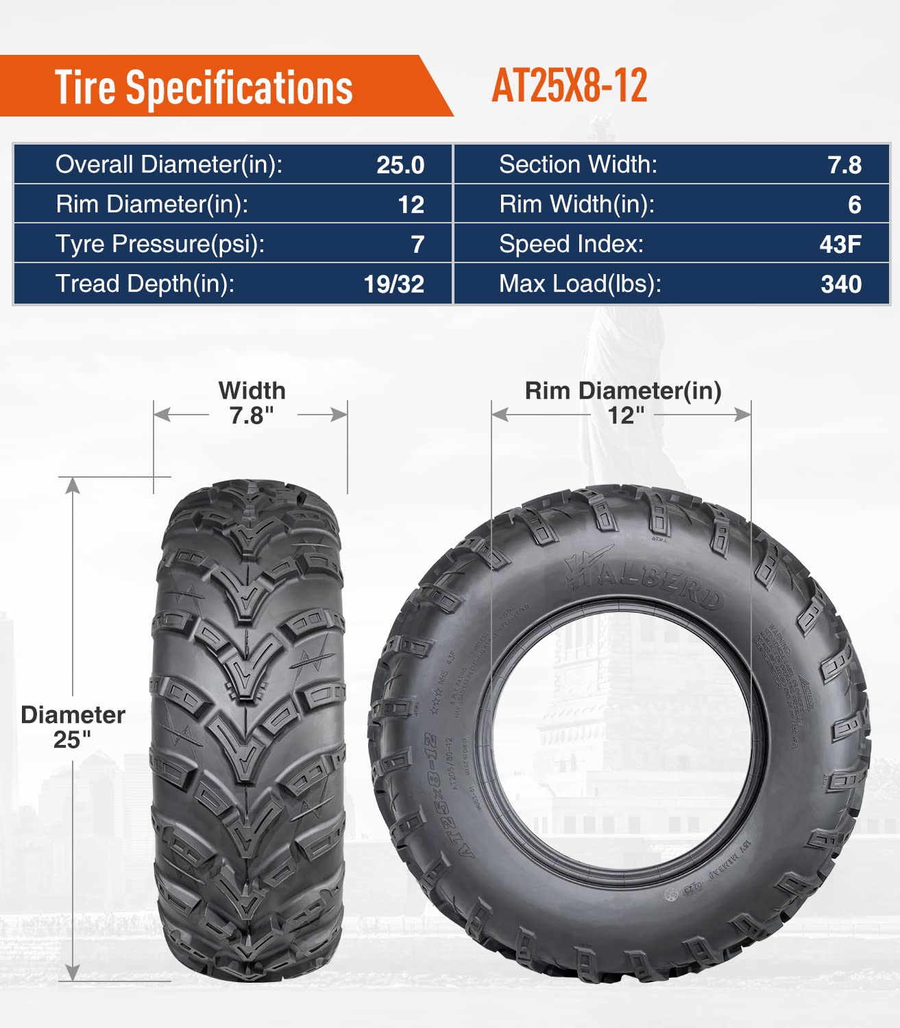 Halberd HU03 25x8-12 ATV/UTV Tires
