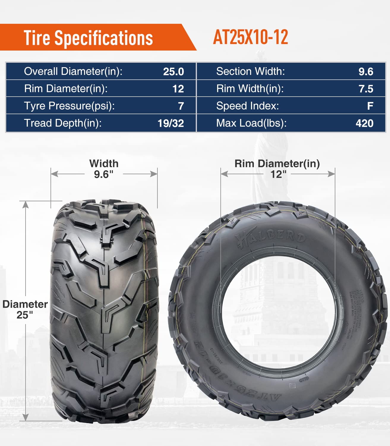 Halberd HU02 25x10-12 ATV/UTV Tires Set of 2