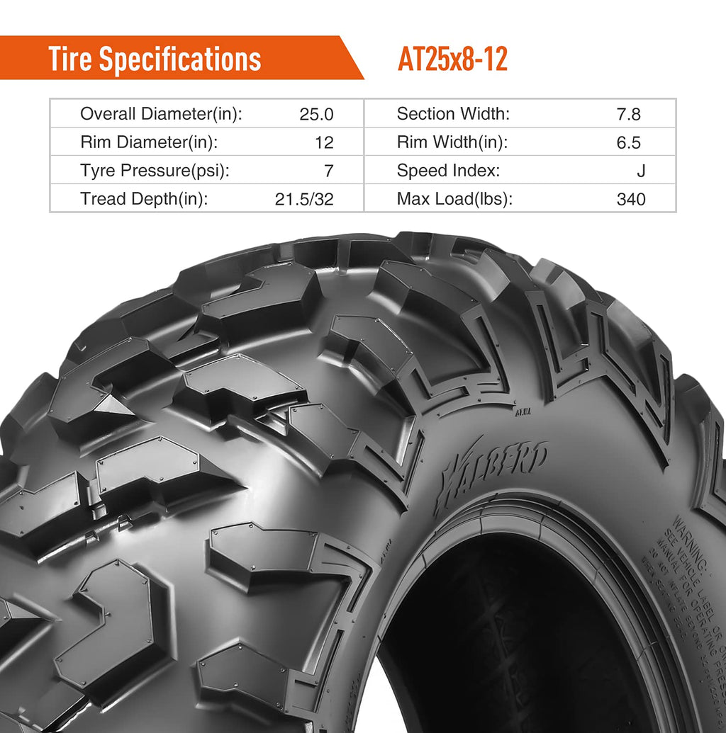 Halberd HU01 25x8-12 ATV Tires Set of 2