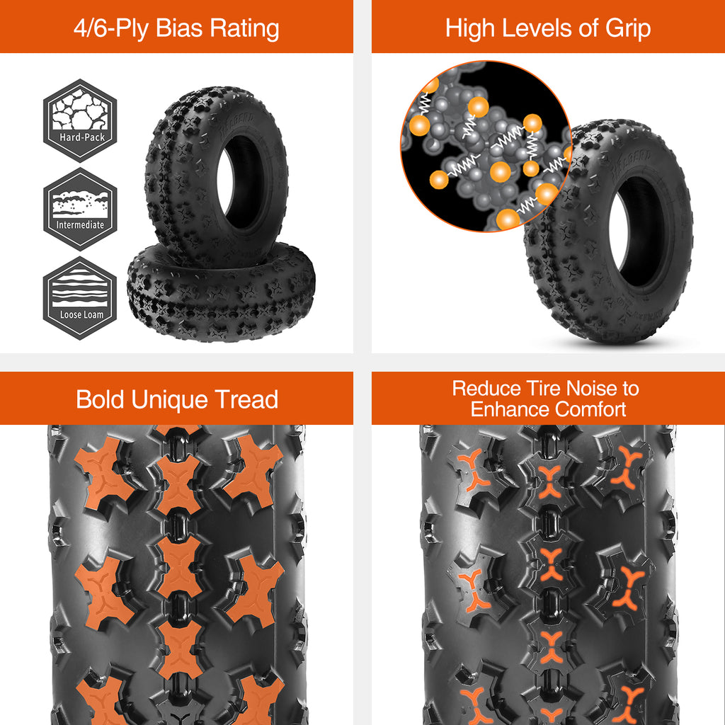 Quad Tires all Terrain Tires 4PR Tubeless 21X7x10 Front & 20x10x9 Rear Tires